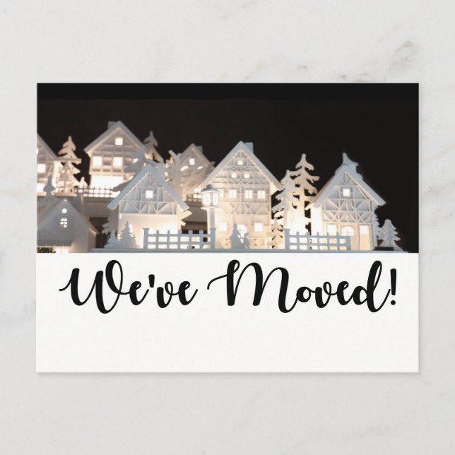 Wir haben leuchtende Weihnachtshäuser verschoben Postkarte (Vorderseite)