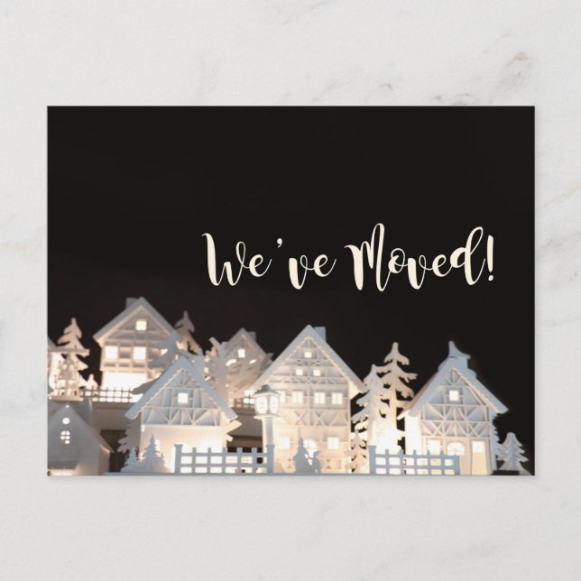 Wir haben leuchtende Weihnachtshäuser verschoben Postkarte (Vorderseite)