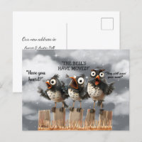Wir haben lustige Vögel auf Zaun-Postkarte verscho