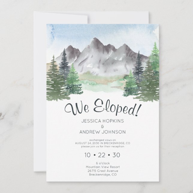 Wir haben Mountain Watercolor Empfang eingeladen Einladung (Vorderseite)