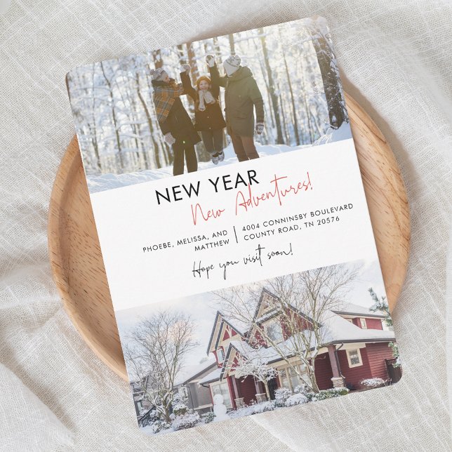 Wir haben neue Adventures für das neue Jahr versch Ankündigung (New Year Moving Announcement with Family Photo)