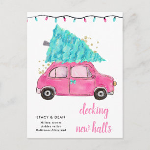 Wir haben Pink Car Weihnachtsbaum verschoben neue  Ankündigungspostkarte