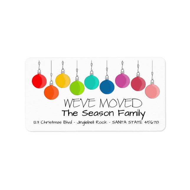 Wir haben Rainbow-Weihnachtsbaubles verschoben Adressaufkleber (Vorne)