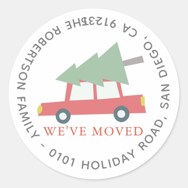Wir haben Red Car Weihnachtsbaum Weihnachtsadresse Runder Aufkleber (Vorderseite)
