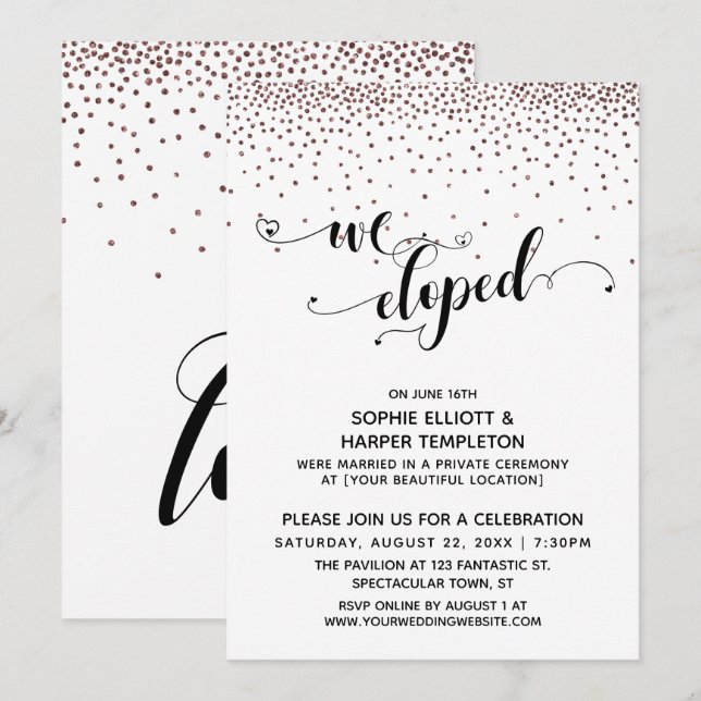 Wir haben Script-Rose Gold Confetti Empfang Einladung (Vorne/Hinten)