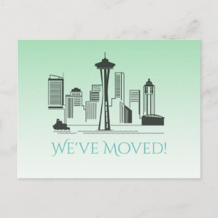Wir haben Seattle-Stadt-Skyline bewegt Ankündigungspostkarte