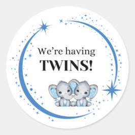 Wir haben Twins Boys Blue Birth Ankündigung Runder Aufkleber