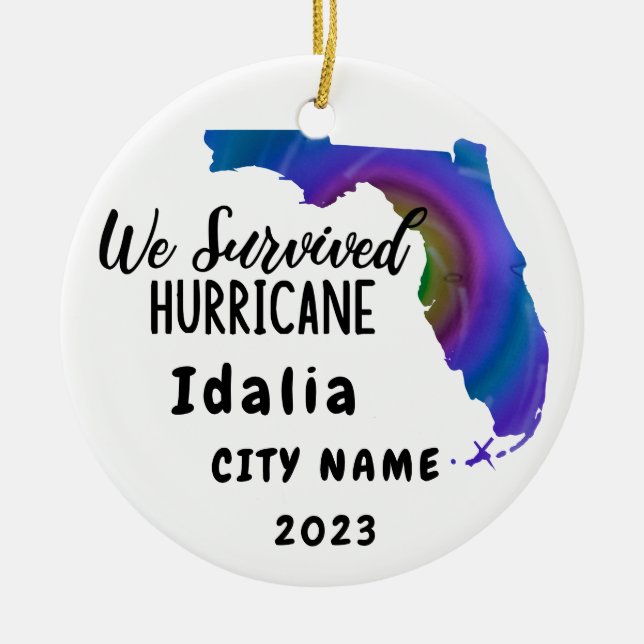 Wir haben überlebt! Hurrikane Idalia Florida & Sta Keramik Ornament (Vorne)
