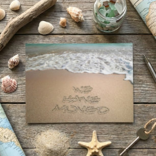 Wir haben Umzug bekanntmachung Strand Sand Schreib Ankündigungspostkarte