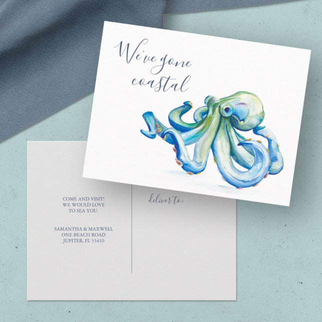 Wir haben uns bewegende Karten Wasserfarbe verscho (new address cards beach house moving announcements custom art by Victoria Grigaliunas)
