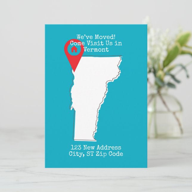 Wir haben uns bewegt! Besuchen Sie uns in Vermont Ankündigung (Stehend Vorderseite)