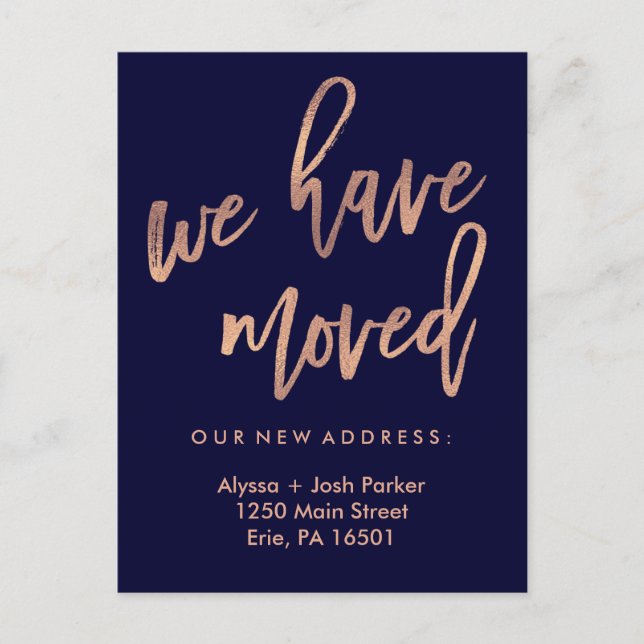 Wir haben uns bewegt | Imitats Rose Gold Moderne T Postkarte (Vorderseite)