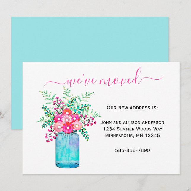 Wir haben uns bewegt | Mason Jar Floral Moving Ankündigung (Vorne/Hinten)