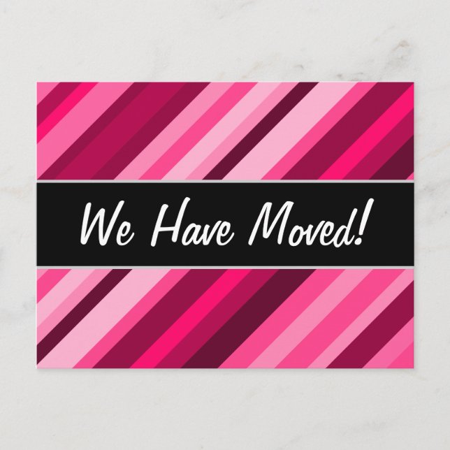 "Wir haben uns bewegt!" + Pink/Magenta Streifen Mu Ankündigungspostkarte (Vorderseite)