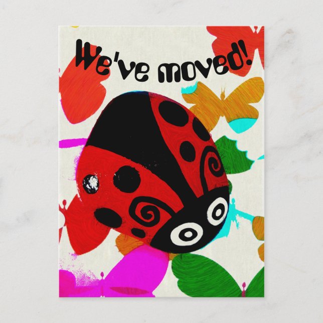 Wir haben uns bewegt, Red Ladybug und Schmetterlin Ankündigungspostkarte (Vorderseite)