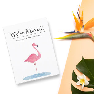 Wir haben uns umgezogen Watercolor Flamingo Neue A Ankündigungspostkarte