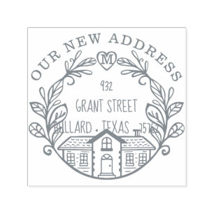 Wir haben unsere neue Adresse Zuhause Laurel Wreat Permastempel