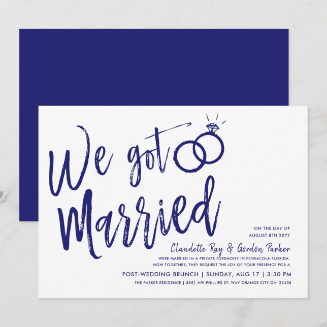 Wir haben Verheiratet Got| Post Hochzeit Brunch De Einladung (Vorne/Hinten)