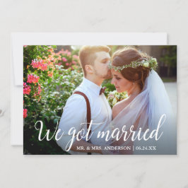 Wir haben Verheiratete kalligraphische Hochzeitfot Dankeskarte