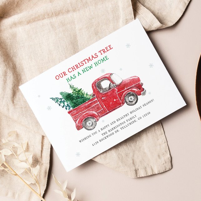 Wir haben Weihnachtsfeiertagen verschoben Mitteilungskarte (Christmas Family Red Truck Moving Announcement)