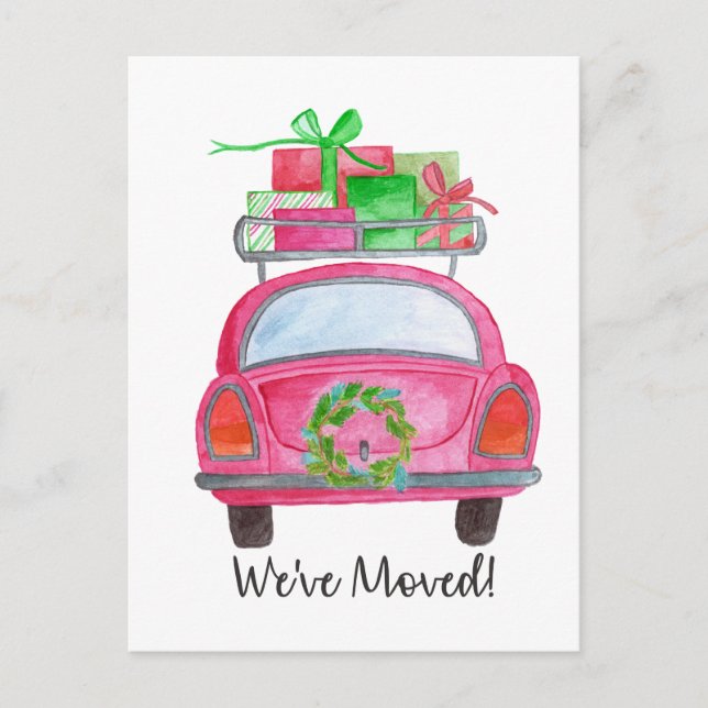 Wir haben Weihnachtswagen umgezogen Postkarte (Vorderseite)