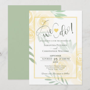 Wir heiraten! Buttergelbe und Salbeibohème-Rosen-H Einladung