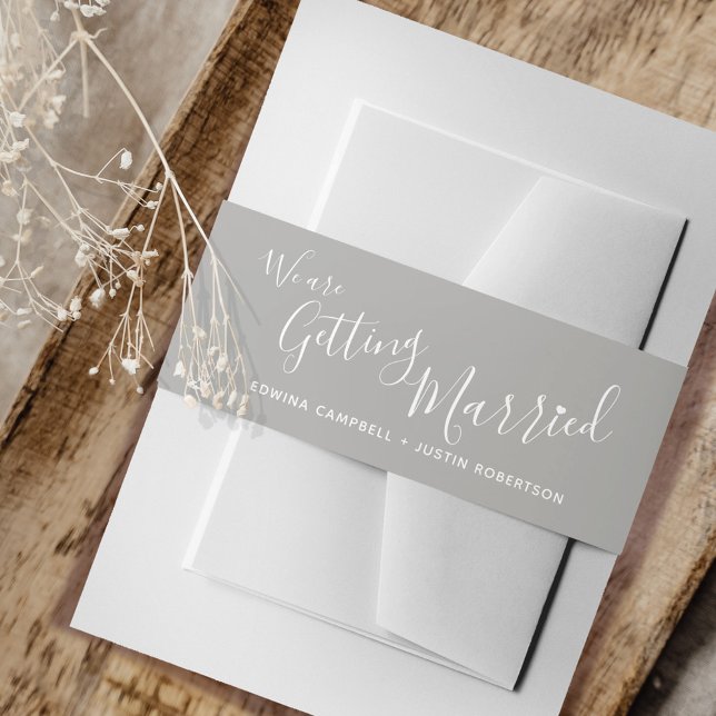 Wir heiraten einfach graue weiße Hochzeit Einladungsbanderole (Von Creator hochgeladen)