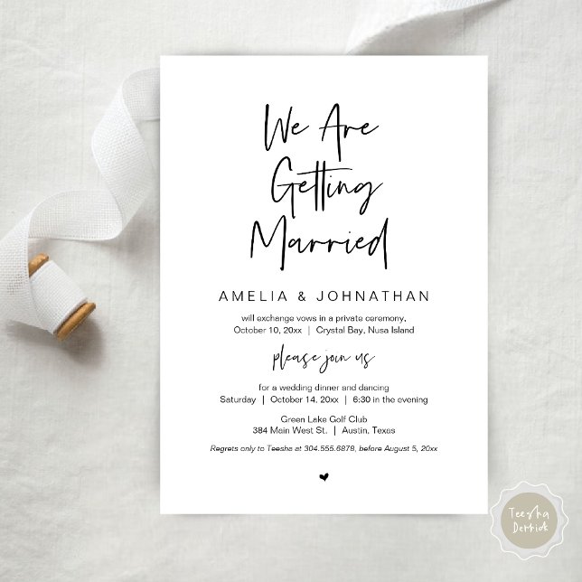 Wir heiraten, Elopement Dinner Dinner I Einladung (We are getting married, Elopement Dinner Dancing Lunch Brunch Invitation Card, PDF, Black White)