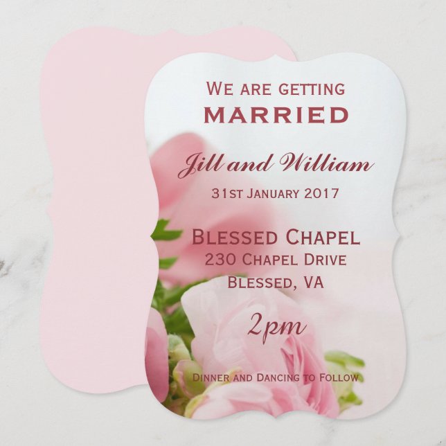 Wir heiraten Pink Roses Hochzeit Einladung (Vorne/Hinten)