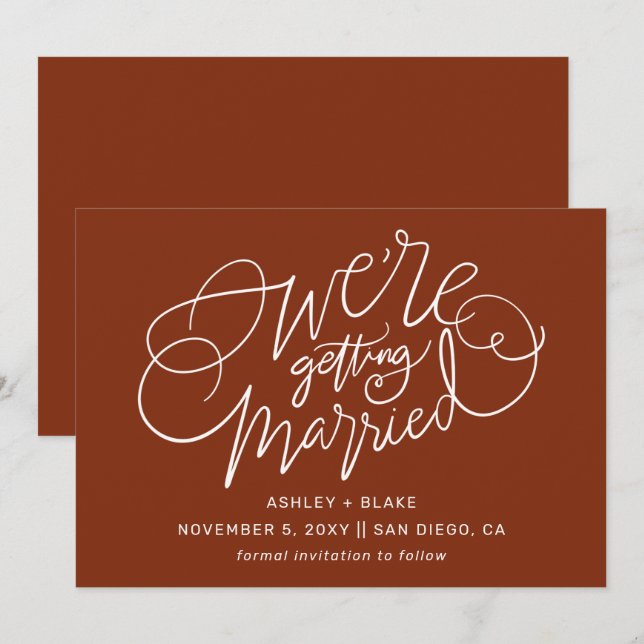 Wir heiraten Rust Simple Kalligrafie Save The Date (Vorne/Hinten)