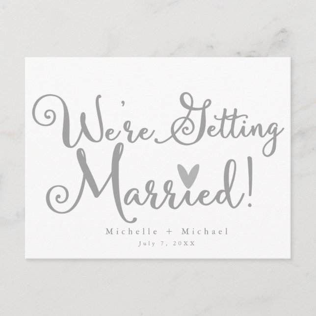 WIR HEIRATEN Save the Date Weiß & Grau Ankündigungspostkarte (Vorderseite)
