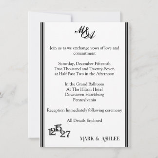 Wir heiraten, Schwarz-Weiße Hochzeitseinladung Einladung