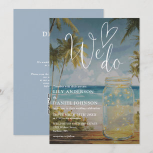 Wir heiraten Strandpalmen-Mason-Glas QR-Code Hochz Einladung