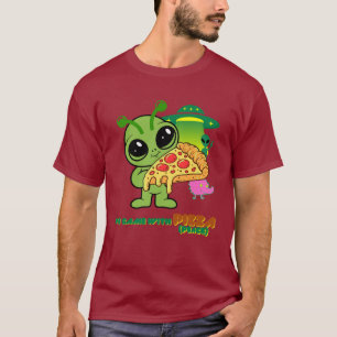 Wir kamen mit Pizza - lustiges Alien-Cartoon-Desig T-Shirt