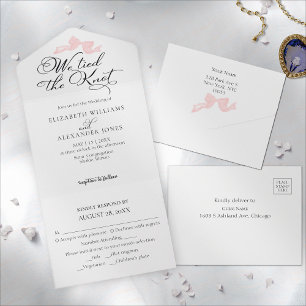 Wir knüpfen den Knoten Hochzeit mit rosa Schleif All In One Einladung