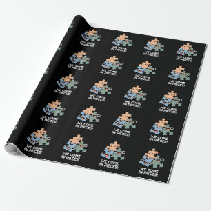 Wir kommen in Stücke Funny Jigsaw Puff Dark BG Geschenkpapier