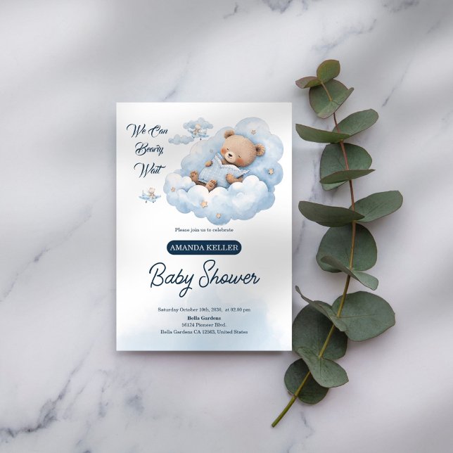 Wir können abwarten - Niedlich Blue Bear Baby Dusc Einladung (Von Creator hochgeladen)
