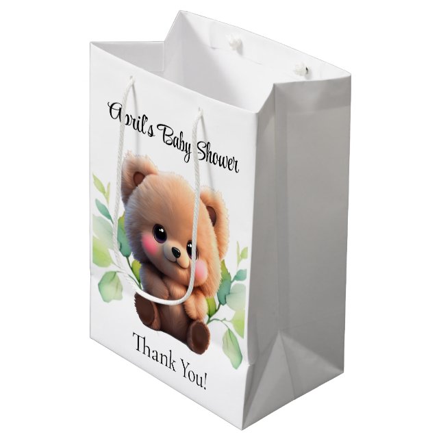 Wir können Baby Shooting süße Teddybär warten Mittlere Geschenktüte (Vorderseite Schrägansicht)
