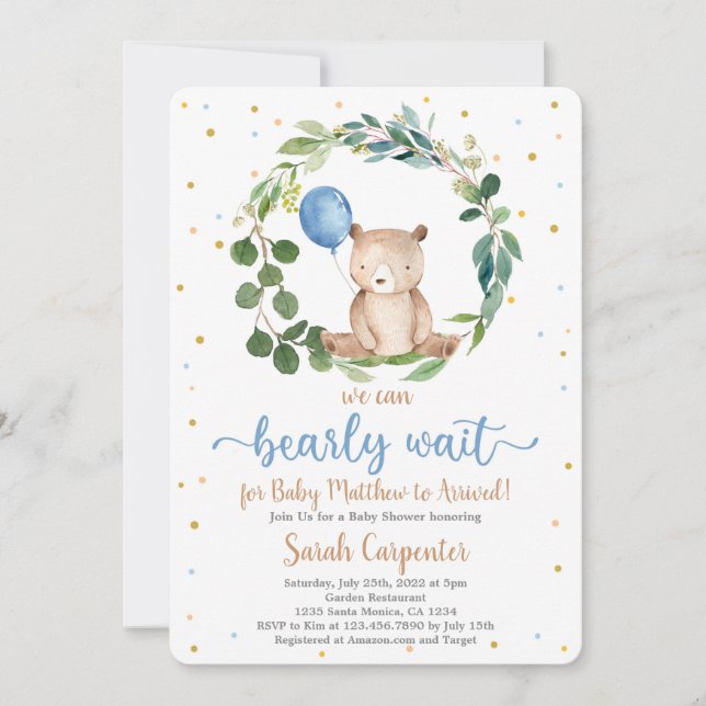 Wir können Baby Shower Boy frühzeitig abwarten Einladung (Vorderseite)