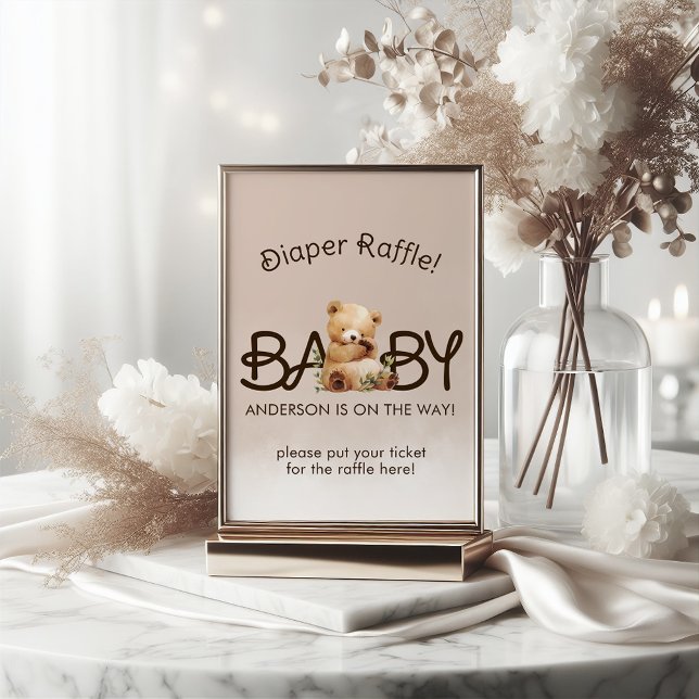 Wir können Babyduschabwaschmaschine frühzeitig abw Sockelschild (We Can Bearly Wait Baby Shower Diaper Raffle Pedestal Sign)