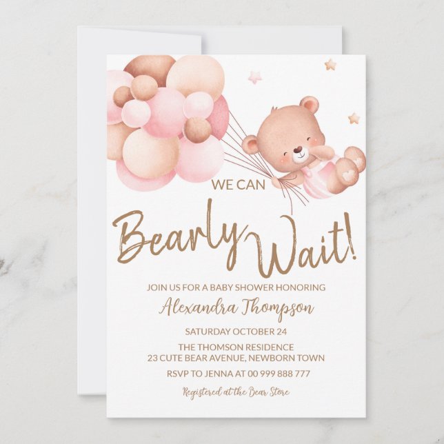 Wir können Babydusche Baby Girl frühzeitig abwarte Einladung (Vorderseite)