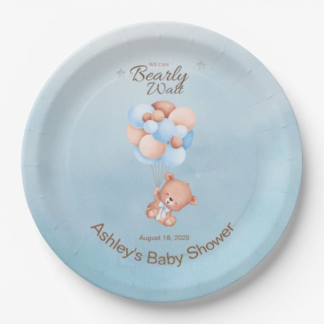 Wir können Babydusche frühzeitig abwarten Pappteller (Vorderseite)
