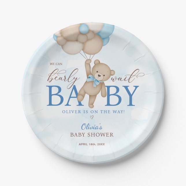 Wir können Babydusche frühzeitig abwarten Pappteller (Vorderseite)