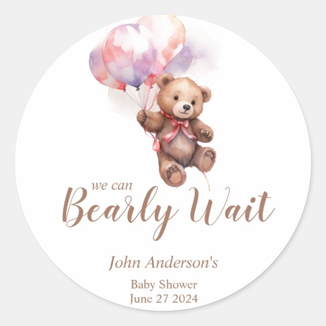 Wir können balloon warten Teddy Bear Baby Dusche Runder Aufkleber (Vorderseite)