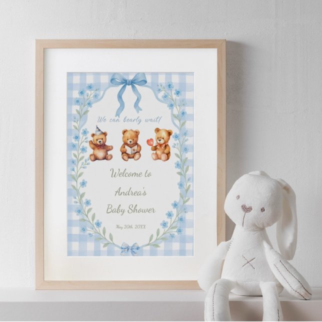 Wir können bearly warten Floral Blue Gingham Willk Poster (Von Creator hochgeladen)