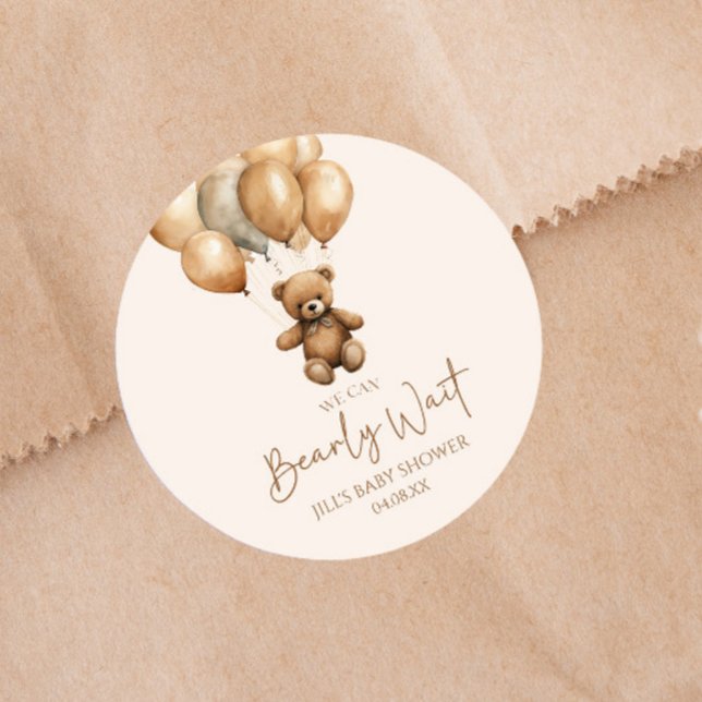 Wir können Boho Teddy Bear Baby Dusche frühzeitig  Runder Aufkleber (Von Creator hochgeladen)