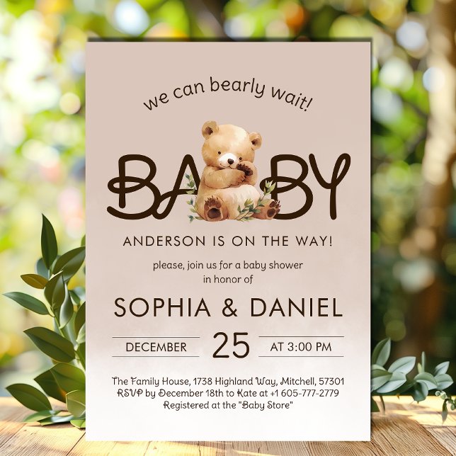 Wir können die Einladung eines Babyduschers abwart (We Can Bearly Wait Baby Shower Invitation)