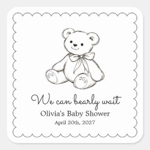"Wir können es kaum erwarten" Baby Shower Geschenk Quadratischer Aufkleber