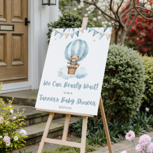 Wir können es kaum erwarten! Babyparty mit blauen Poster