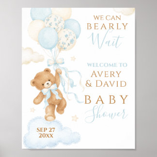 Wir können es kaum erwarten Blau Baby Shower Junge Poster